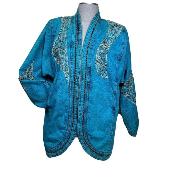 Vintage 80’s Sundance Denim Jacket Embroidered Blue Dyed Size Small - Picture 1 of 16